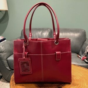 Wilsons Leather Red Structured Tote Handbag Business Laptop